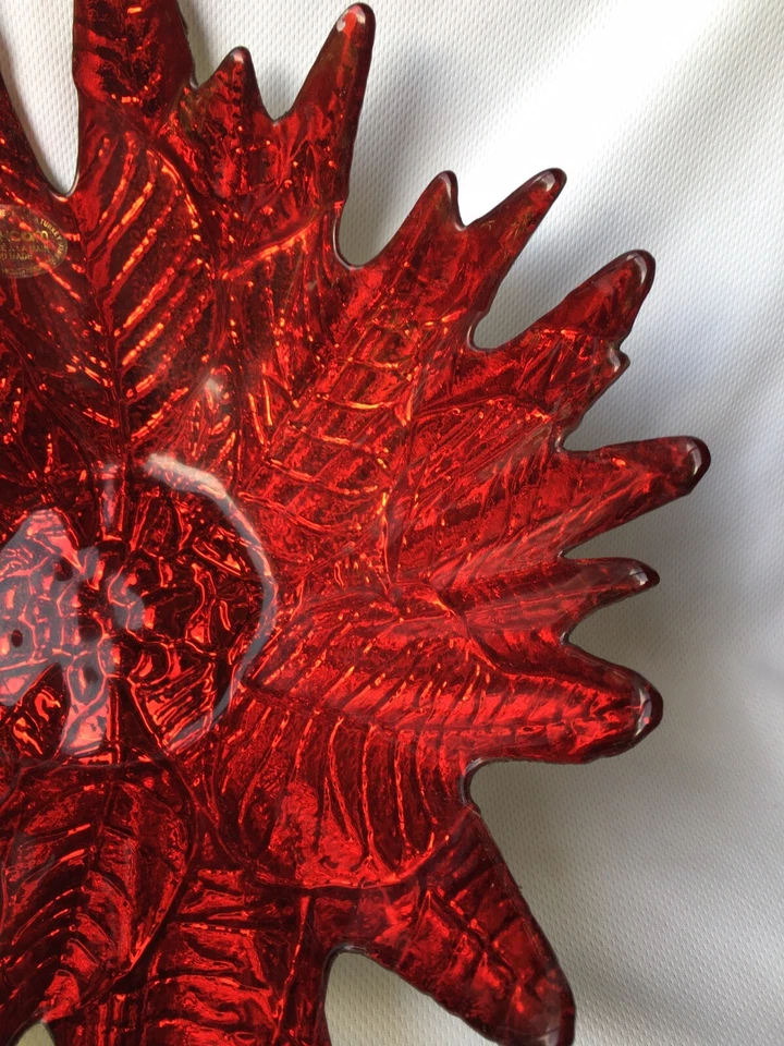 Plato decorativo floral Starburst de vidrio artístico rubí rojo baya AKCAM Turquía Foto 4 de 4