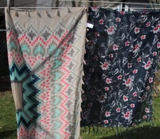 Maurice's Shawl Wrap Pashmina Blue & Peach 2 Tassels Cover Up One Size 2 scarves