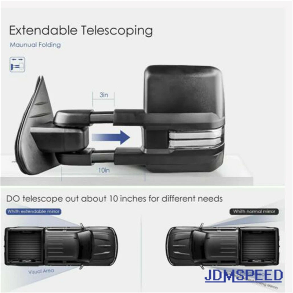 Pair Towing Mirrors For 07-14 Chevy GMC Chrome Side Power Heated Led Signal Set - Image 3 of 4