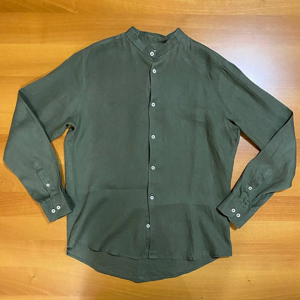 Sorbino Camicia Lino M Verde Leggero Casual Spiaggia Coreano Relax Alternative - Immagine 3 di 4