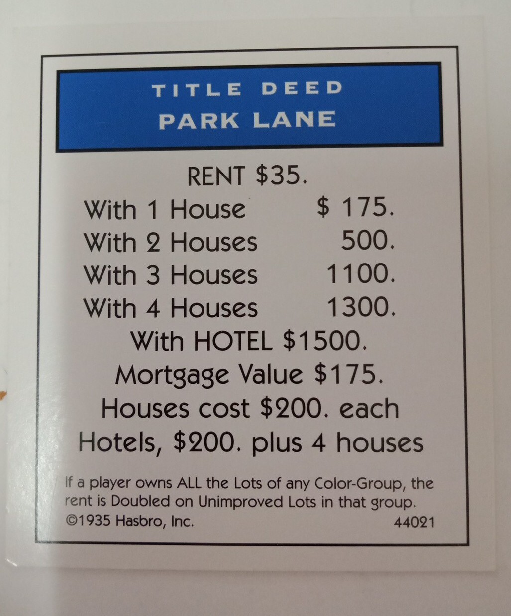 Vintage Monopoly Realestate Cards. Mayfair & Park Lane. Set Of 2. Free