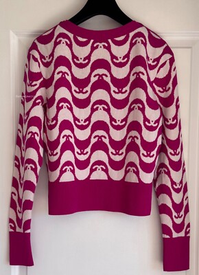 NEW CHANEL 21P CC ECRU FUCHSIA CC LOGO CASHMERE SWEATER 34 | eBay