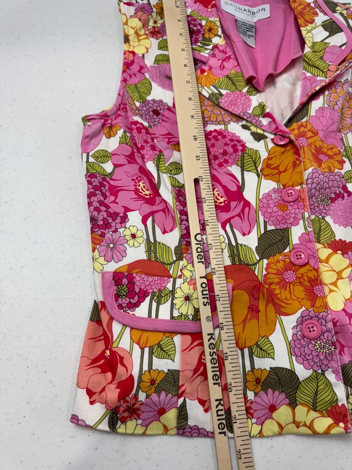Sag Harbor Petite Floral Vest 14P Pink Orange Button Front Vest Vintage Spring image 7