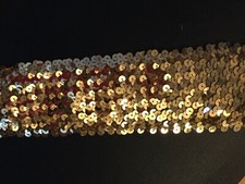 GOLD Sequin 1.5 inch wide Elastic Stretch Trim 4 rows , costumes, school, party