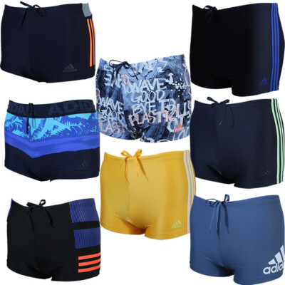 Adidas FIT BOX 3 Badeshort blau gelb Herren Jungen Schwimmhose Badehose NEU