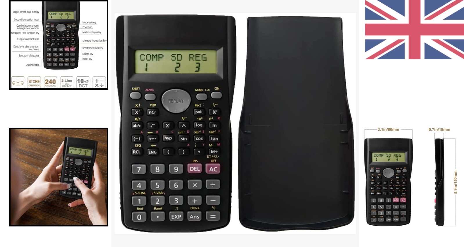 Stylish Black Scientific Calculator with 240 Functions for Education & Business
