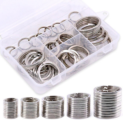 Swpeet 60 Pcs Assorted Multi-Purpose Metal Keychain Rings Split Keyrings Flat O