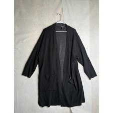 Eileen Fisher Womens 1X Black Extra Fine Merino Wool Open Front Cardigan Sweater