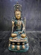 alter Bronze Kwan Yin Guan Yin Buddha 25 cm Signatur schöne Patina Nepal um 1960