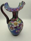 Fenton Iridescent Carnival Glass Pitcher Vase Signed By Artist Jackson