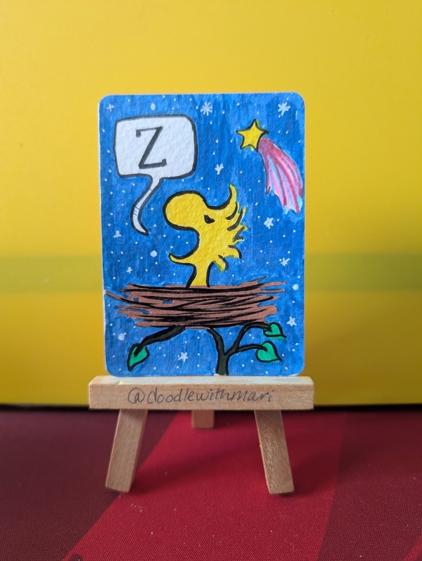 ACEO, Original Art Card, Woodstock Snoopy, Handmade Painting, 3.5inx2.5in
