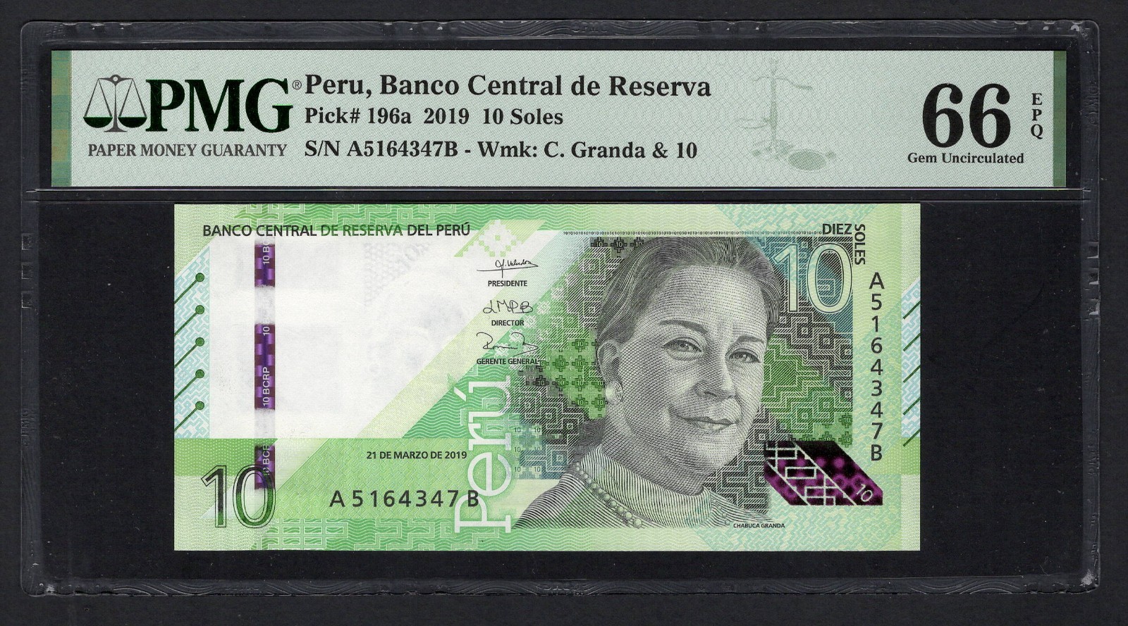 Peru 10 Soles 21-03- 2019 — P196a Uncirculated Graded 66