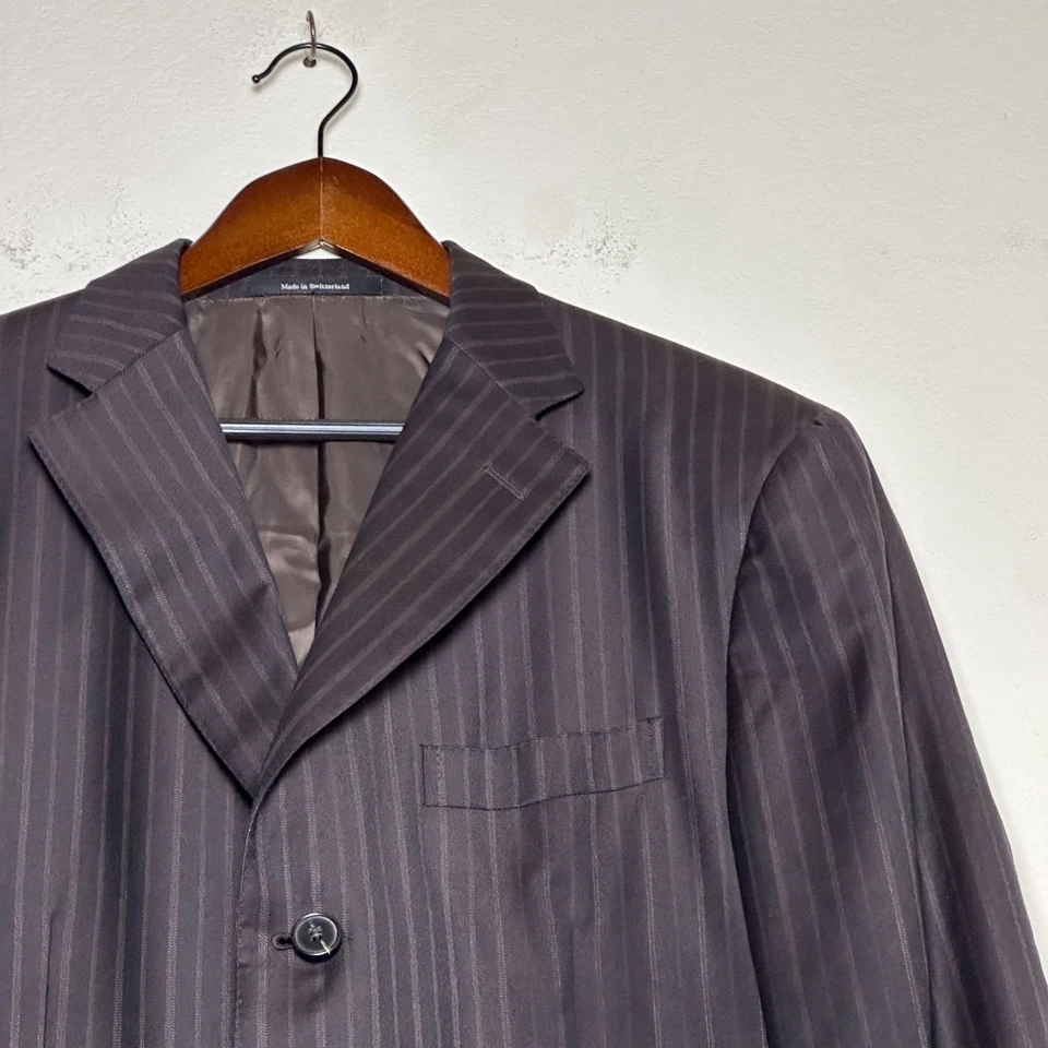 Ermenegildo Zegna Trofeo Wool Blazer Sport Coat Jacket Men 52R Brown Pinstripe - Image 3 of 4