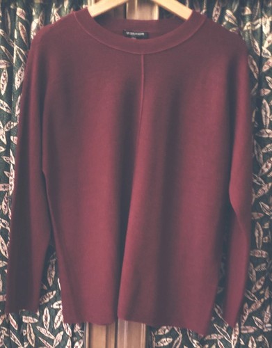 EILEEN FISHER RUNDHALSAUSSCHNITT 100% MERINO RELAXED WOLLE WEINROT RUNDHALS PULLOVER S