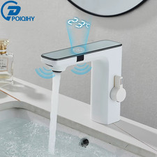 White Smart Sensor Basin Faucet Screen Digital Display Hot Cold Water Mixer Tap