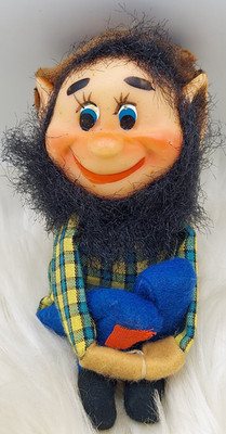 Vintage Black Bearded Smiling Knee Hugger Hillbilly Elf Made In Japan