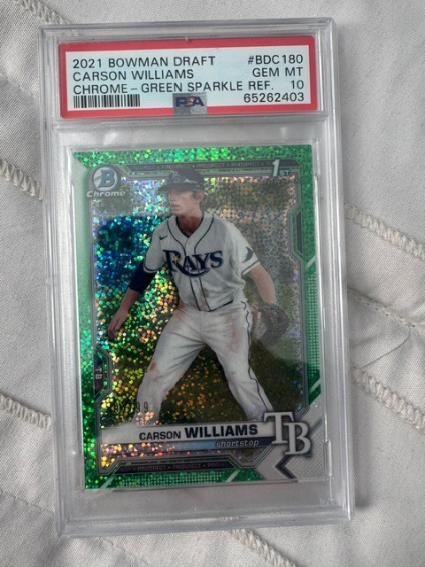 2021 Bowman Draft Carson Williams Green Sparkle Refractor RC #/99 PSA 10