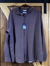 Men's JoS A Bank Long Sleeve Shirt Traveler Cool Motion Burgundy, White 2XL NWT