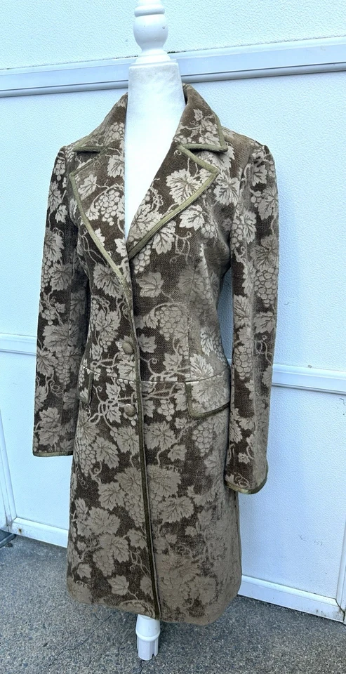 Jaqueta feminina vintage Arden B XS tapeçaria trincheira floral Y2K ouro marrom brocado - Imagem 2 de 4