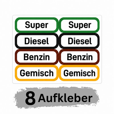 8x Kraftstoff Aufkleber Super Benzin Diesel Gemisch Kanister Tankdeckel Sticker