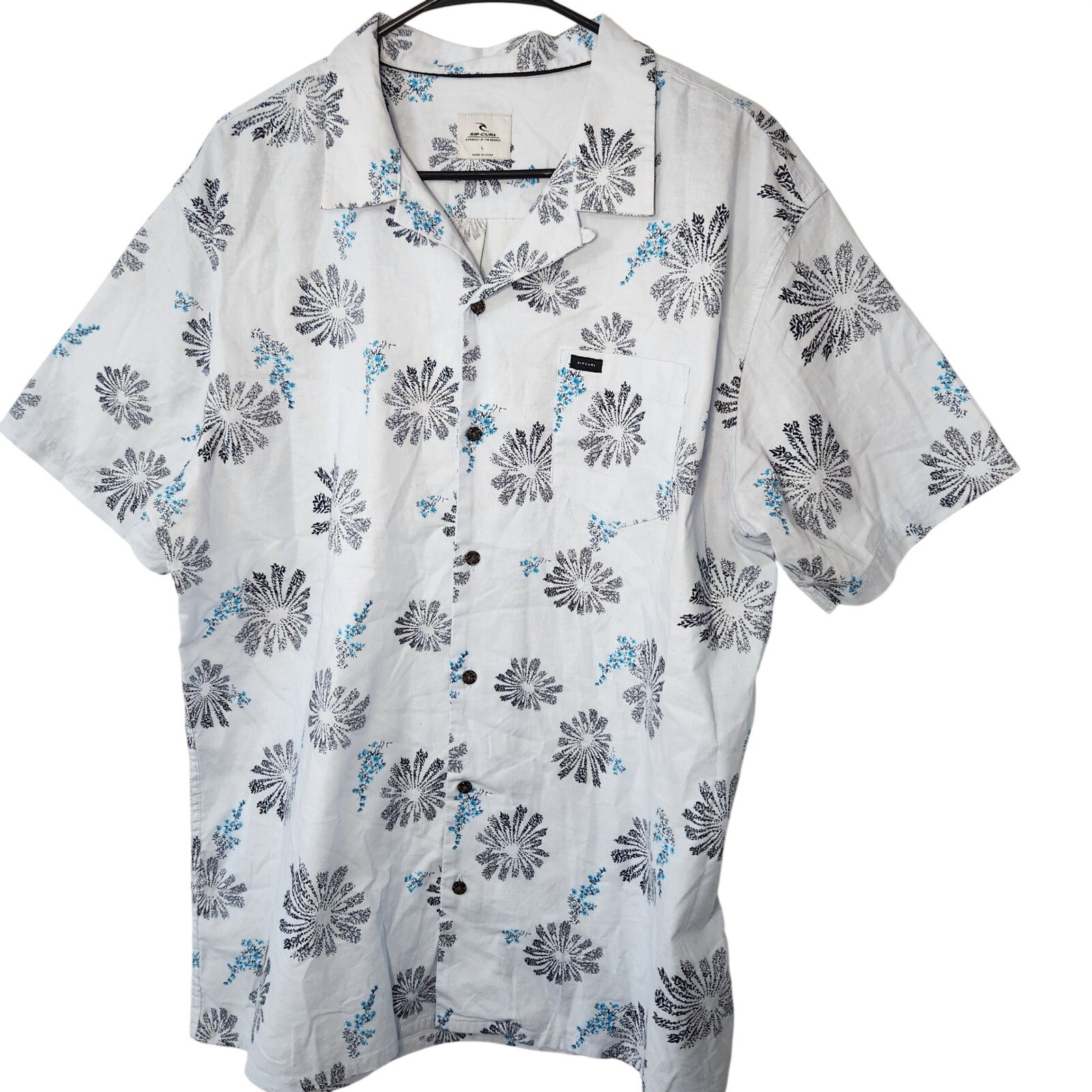 Rip Curl Cotton tropical button down Aloha Hawaiian beach shirt Mens Large