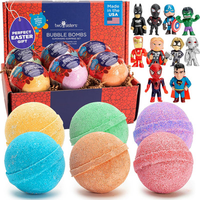 Superhero Bath Bombs for Kids with Surprise Toys inside (6 Pack) - Large Bubble