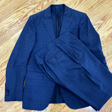 Zegna Blue Plaid Wool Silk Suit EU 48R Jacket EU 50 Pants 5500 Retail