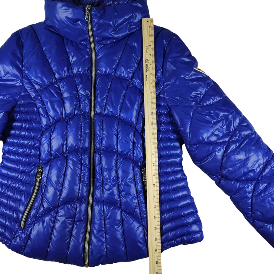 Guess Women's Puffer Jacket Quilted Coat Full Zip Blue Silver Zippers - XL - Image 4 of 4