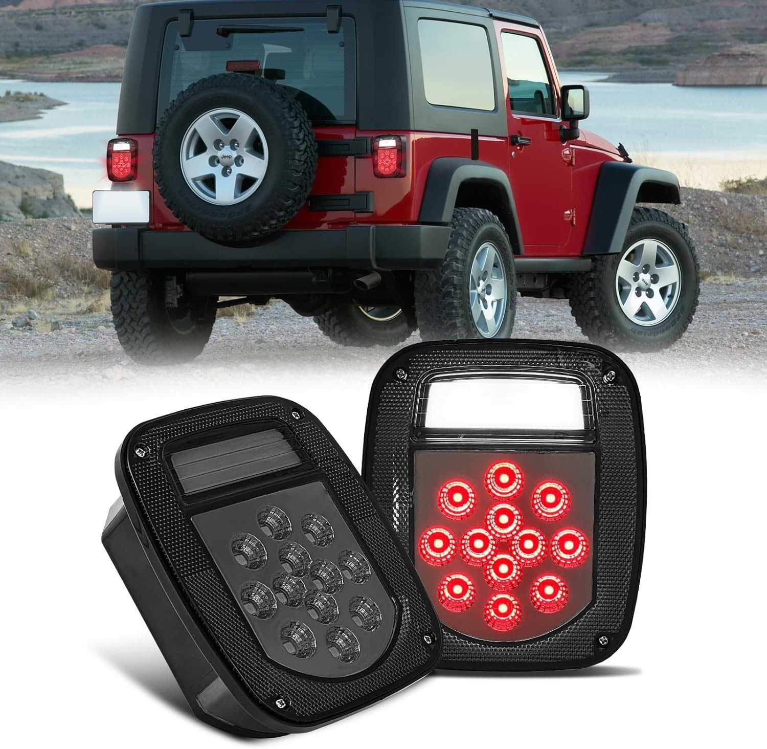 Universal LED Replacement Tail Lights Taillights for Jeep Wrangler TJ YJ CJ, Smo