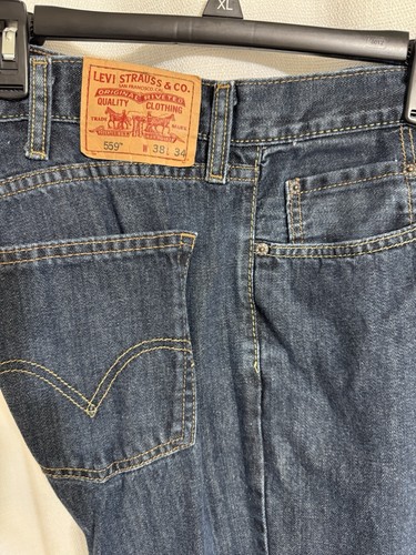 Men's Levi's 559 Relaxed Straight Jeans 38 waist 33 1/2 " in Dark wash GREAT! - Picture 5 of 13