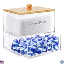 JYPS 1+1 Clear Acrylic Laundry Pods & Scent Boosters Jar Set with Bamboo Lid