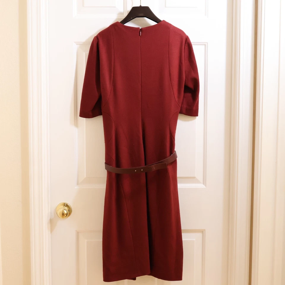READ Gucci burgundy wool short sleeve belted dress jewel horsebit 364368 4 / S - Image 3 of 4