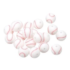 20Pcs 15mm Sports Beads Silicone Baseball Bead DIY Loose Beads White