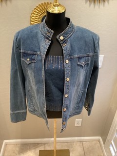 St John Sport Azul Denim 2 Piezas Jean Conjunto Chaqueta Y Tanque Talla L/M