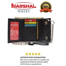 Men's Genuine Leather Black Eagle Trifold Wallet/Chain Biker Trucker Motorcycle