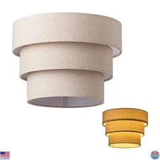 3-Tier Brown Cake Drum Pendant Lampshade - Handcrafted Natural Linen Replacement