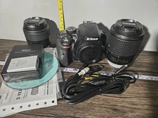 Nikon D3300 24.2MP Digital SLR Camera - w/ Lenses 18-55mm 55-200mm - Works But..