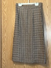 Vintage Adorable 50s 60s Brown Plaid Wool Skirt Handmade 25  Waist 27  Long
