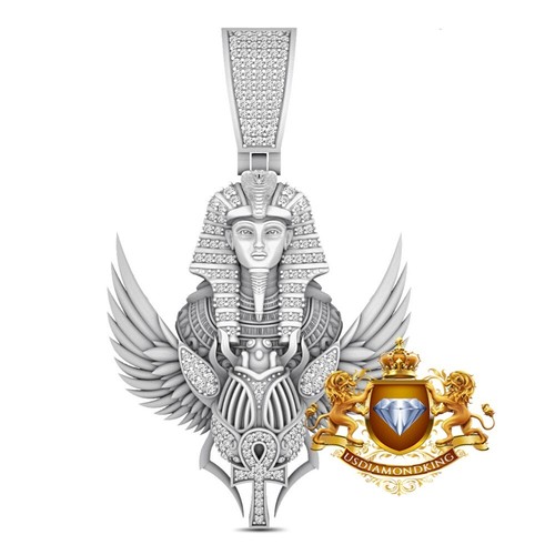Real VVS1/D Moissanite Egyptian Pharaoh Ankh Cross Scarab Beetle Pendant Charm - Picture 9 of 14