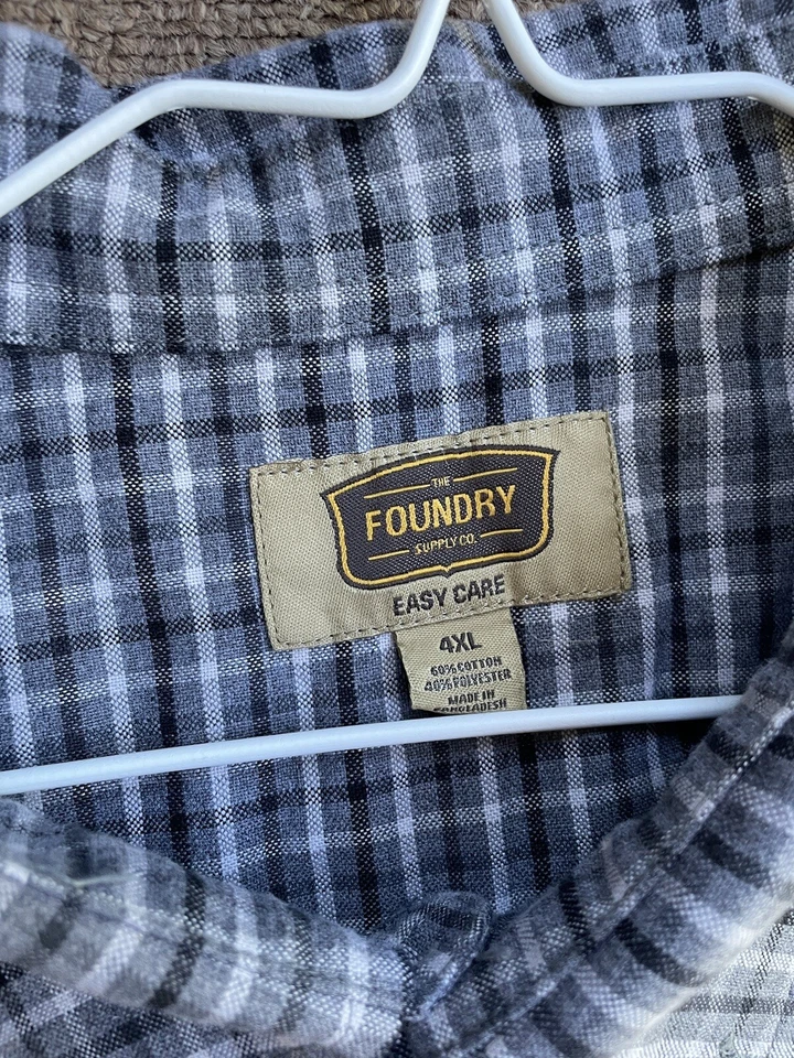 Foundry Men’s Plaid Button Down Collared Shirt Gray Long Sleeve 4X - Image 2 of 4