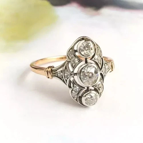 Art Deco Style Round Cut Lab Created Diamond Engagement 14K Yellow Gold FN Ring