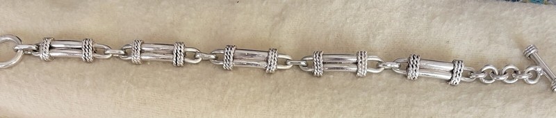 Vintage Shiny Double Twist Bar Link Chain Bracelet. Shiny!  Heavy Silver Plated.
