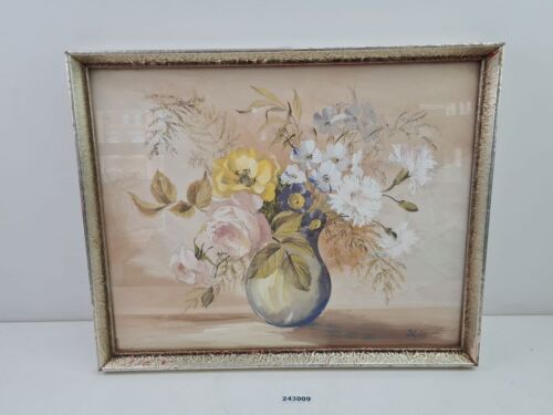 Still Life Painting Vase with Flowers Rose 1946 Signed Wooden Frame Weaver #243009 - Picture 1 of 12