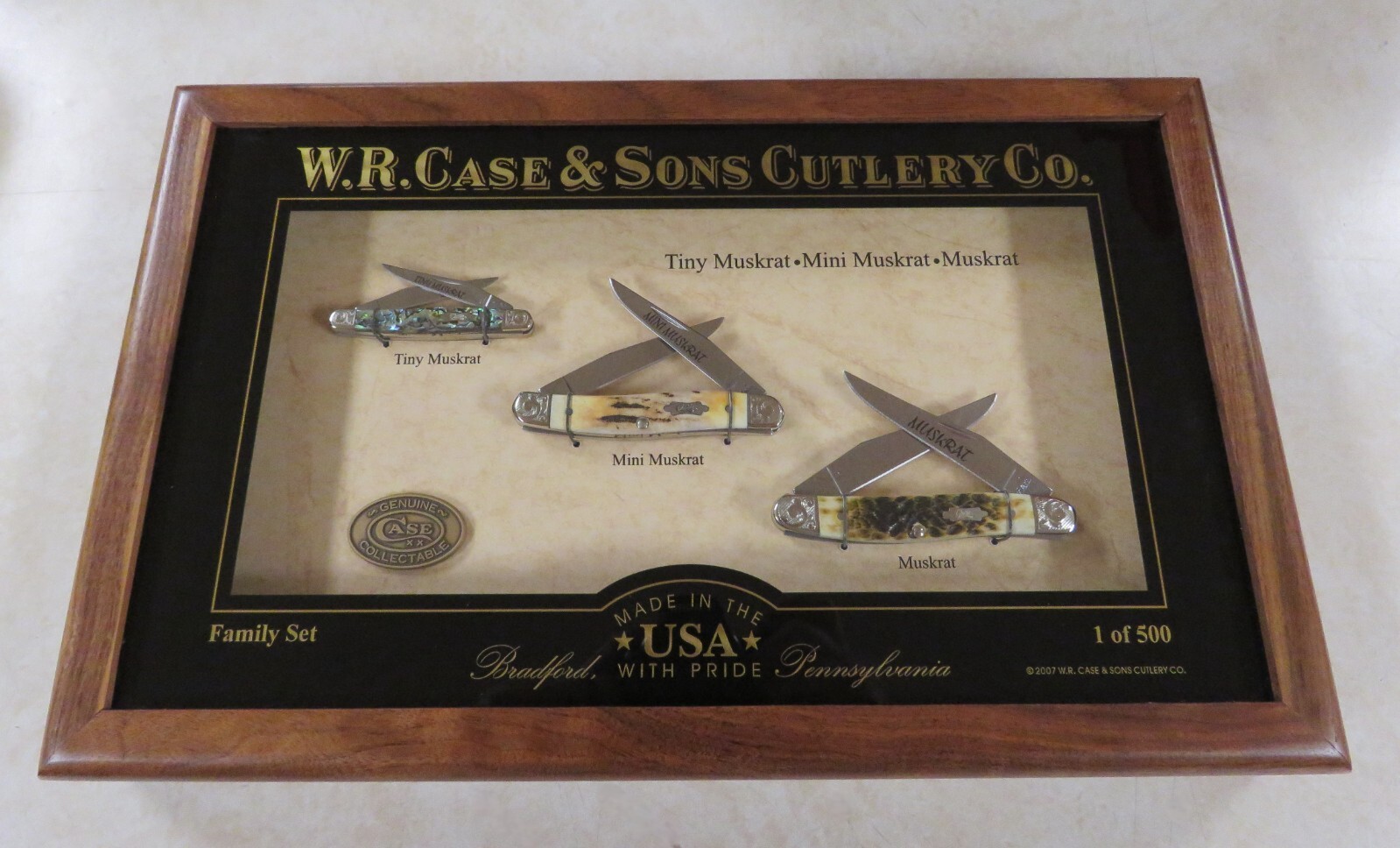 Case XX Muskrat Family Knife Set 2007 3 Muskrats ABALONE STAG GREEN