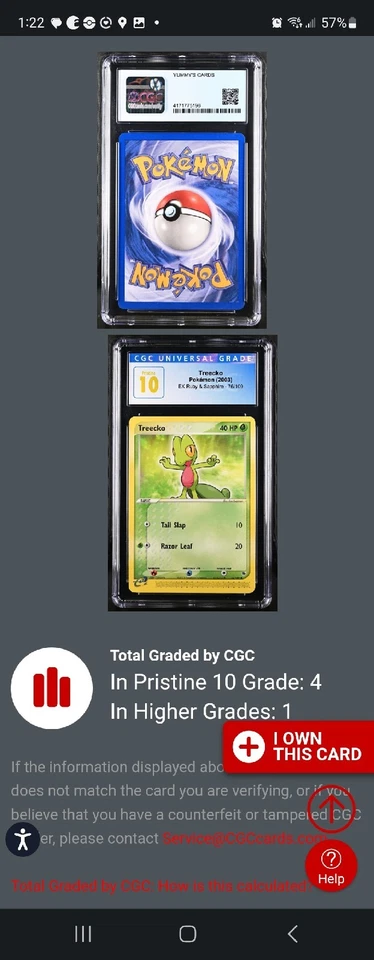 (POP 4) CGC 10 PRISTINE 2003 Pokémon EX Ruby & Sapphire Treecko 76/109 - Image 4 of 4