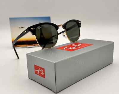 RAY-BAN RB3016 CLUBMASTER SUNGLASSES 51MM GREEN LENS BLACK RETRO