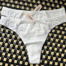 NWT Vintage Victoria's Secret Cotton Blend Thong Panties S White Logo Picot Y2K
