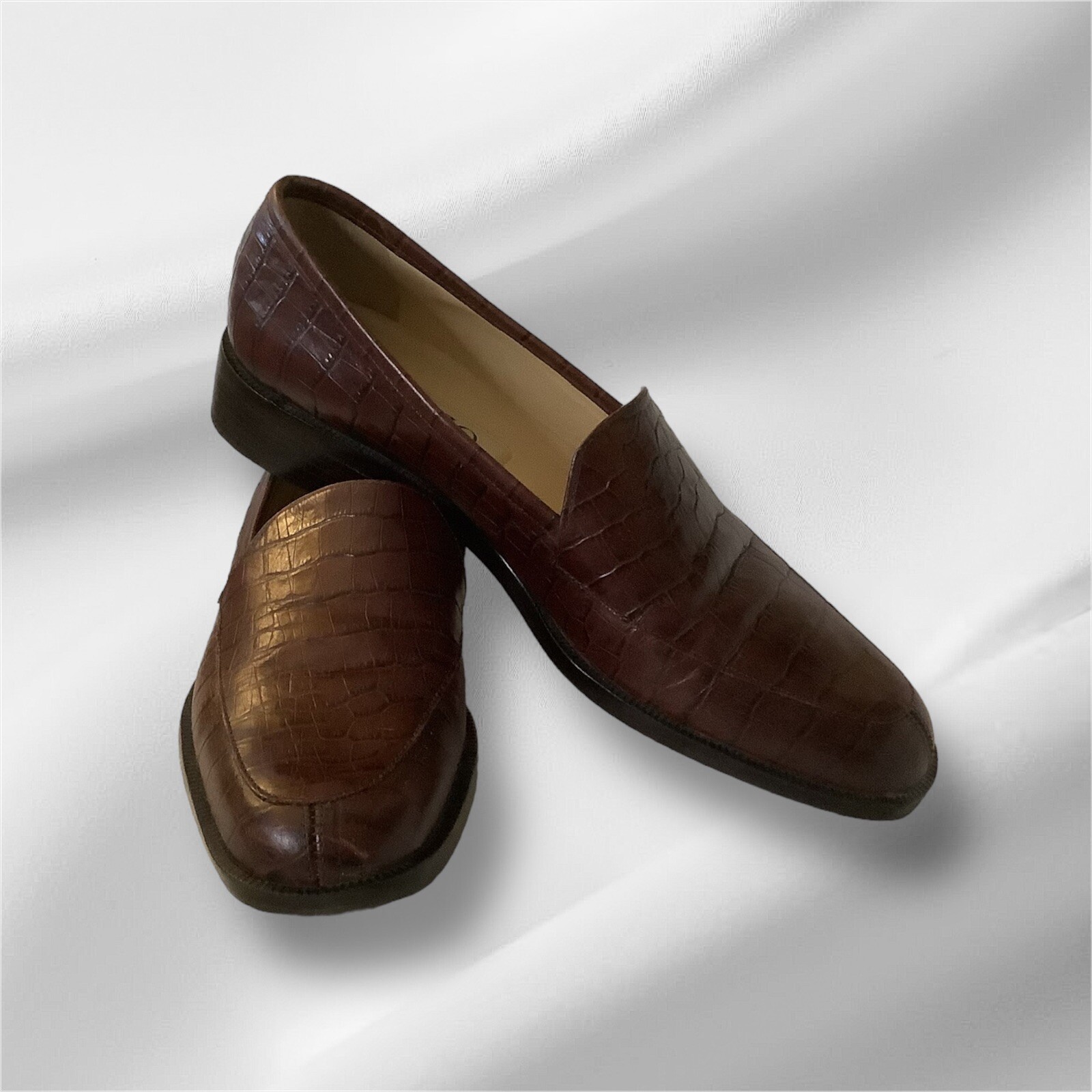 Loafers Enzo Angiolini Leather Embossed Alligator Print Brown Size 7.5 N Liberty-image