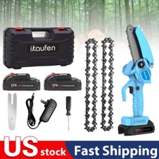 Mini Chainsaw Cordless 4 Inch 24V Electric Chain Saw 2500mAh 2 Batteries US*