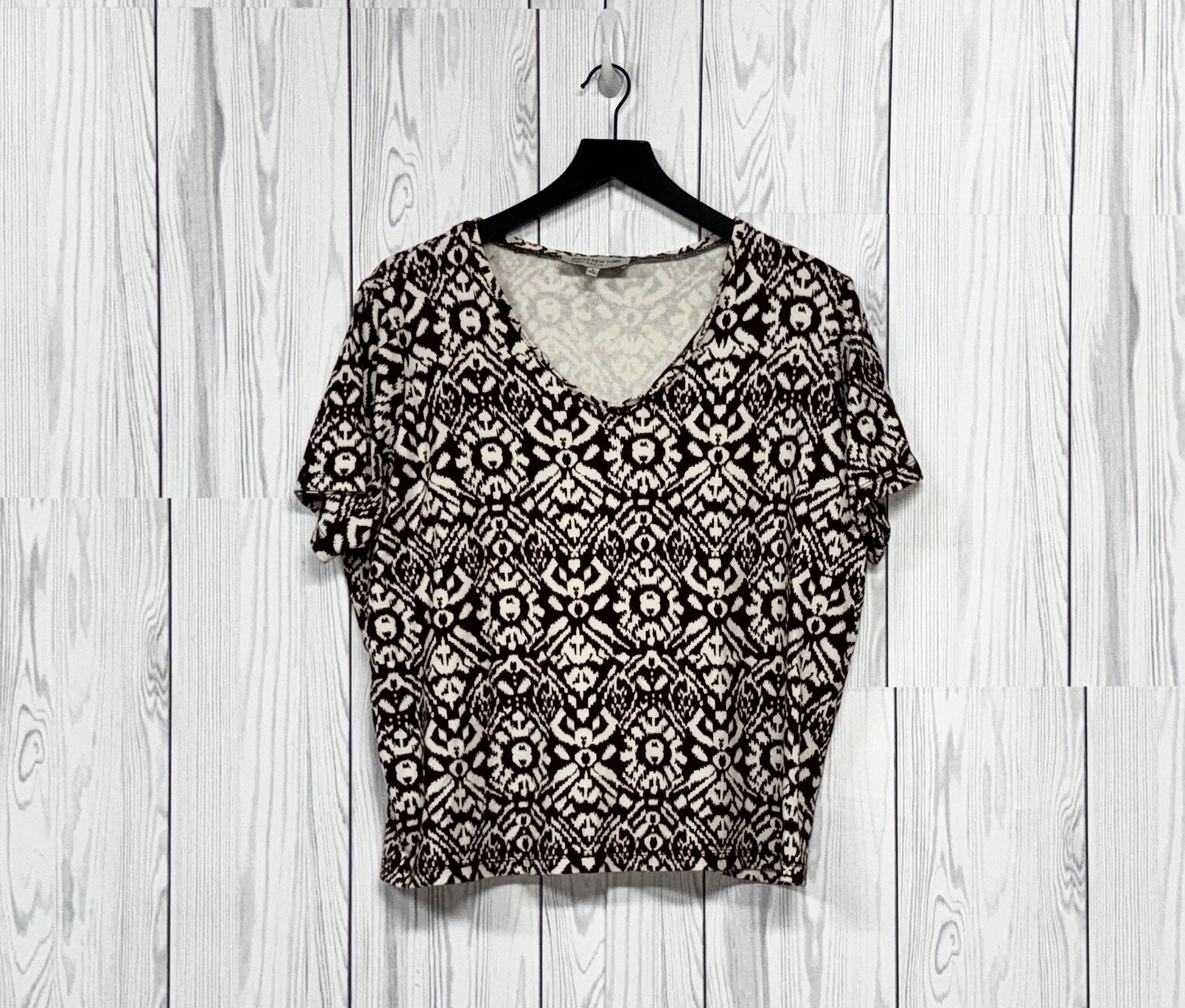 Jones New York womens plus size 1x white patterned stretch short sleeve tee